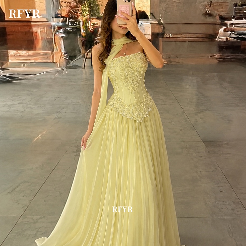 Embroidery Yellow Dress - 레이스 장식이 있는 노란색 프로모션 드레스,