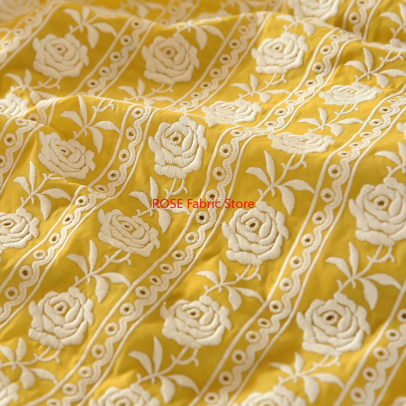 Embroidery Yellow Dress - 프랑스산 코튼 옐로우 로즈 헤비 자수
