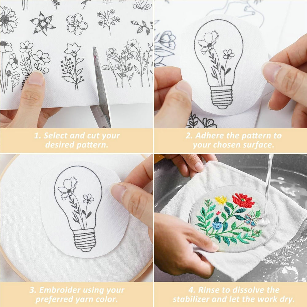 4 시트 수용성 자수 패턴 안정제 손 바느질 애호가를위 - Embroidery Meaning 리뷰 및 가격