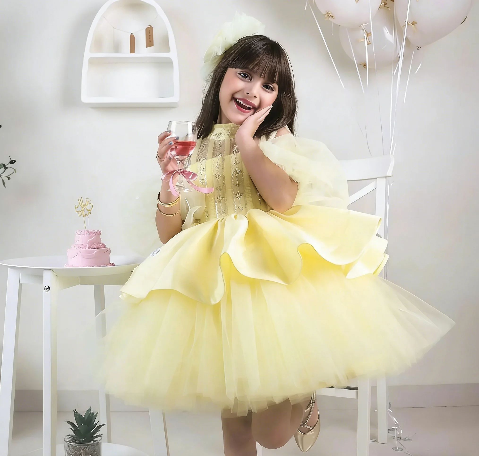 결혼식을위한 노란색 꽃 소녀 드레스 스팽글 오프 숄더  - Embroidery Yellow Dress 리뷰 및 가격